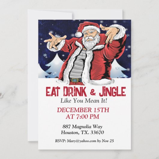 Invitation Hip Père Noël, Mangez Un Verre Et Un Jingle (Devant)