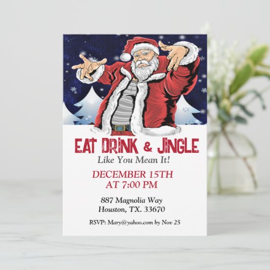 Invitation Hip Père Noël, Mangez Un Verre Et Un Jingle (Debout devant)