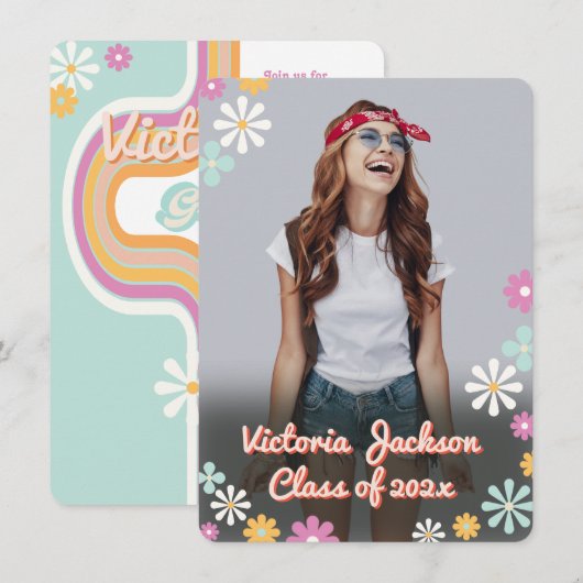 Invitation Hippie 1960's 1970's Flower Power (Devant / Derrière)