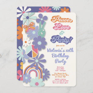 Invitation Hippie 1960's Peace Love & Party Anniversaire