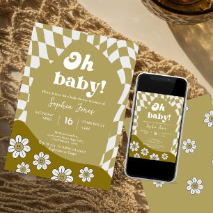 Invitation Hippie À damiers verte   EN VICHY   BABY SHOWER