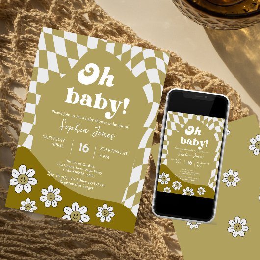 Invitation Hippie À damiers verte | EN VICHY | BABY SHOWER