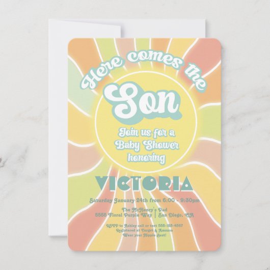 Invitation Hippie Boho Baby shower Sunshine Son (Devant)