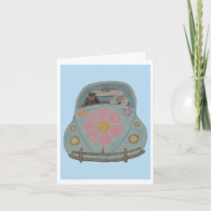 Invitation Hippie Caniches dans leur voiture d'amour Flower C