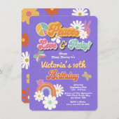 Invitation Hippie Flower Power les années 70 60s Anniversaire (Devant / Derrière)