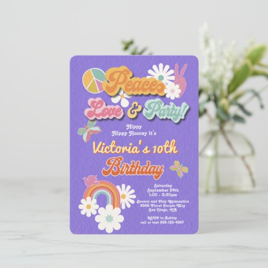 Invitation Hippie Flower Power les années 70 60s Anniversaire (Debout devant)