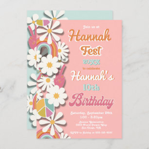 Invitation Hippie Flower Power les années 70 60s fête d'anniv