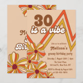 Invitation Hippie Flower Retro les années 70 Zigzag 30e anniv (Devant / Derrière)
