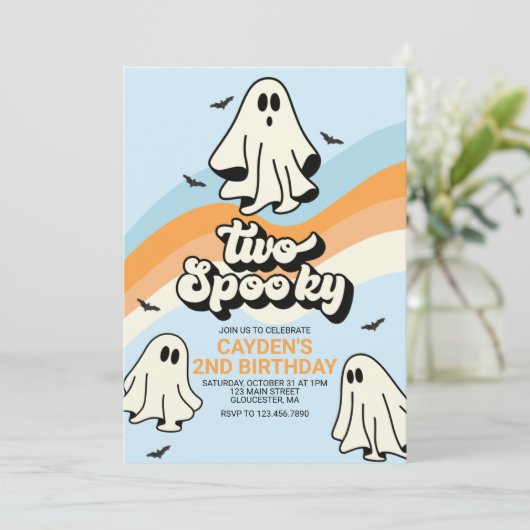 Invitation HIPPIE Ghost retro Halloween Vibes Éffrayantes Ble (Debout devant)