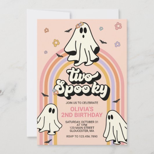 Invitation Hippie Halloween deux anniversaire Éffrayant (Devant)