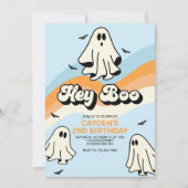 Invitation Hippie Halloween Retro Ghost Hey Boo bleu (Devant)