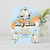 Invitation Hippie Halloween Retro Ghost Hey Boo bleu (Debout devant)