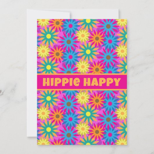 Invitation Hippie Happy 1960 Retro Theme Flower Party (Devant)