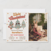 Invitation Hippie hiver Onederland Noël Arbre Anniversaire (Devant)