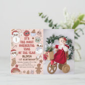 Invitation Hippie Noël Obéissant Premier anniversaire Photo (Debout devant)