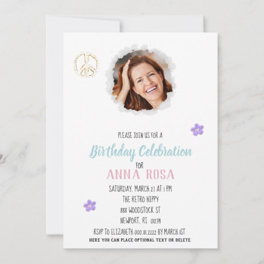 Invitation * Hippie Paix & Amour Camping Parties scintillant  (Dos)