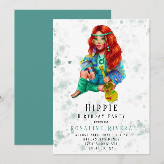 Invitation Hippie Preteen Fille fête d'anniversaire (Devant / Derrière)