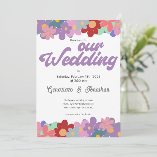 Invitation Hippie QR code fleur puissance funky mariage super (Debout devant)