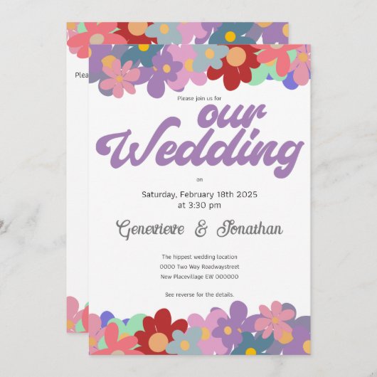 Invitation Hippie QR code fleur puissance funky mariage super (Devant / Derrière)