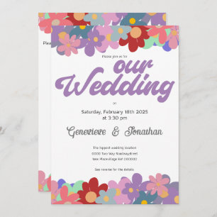 Invitation Hippie QR code fleur puissance funky mariage super