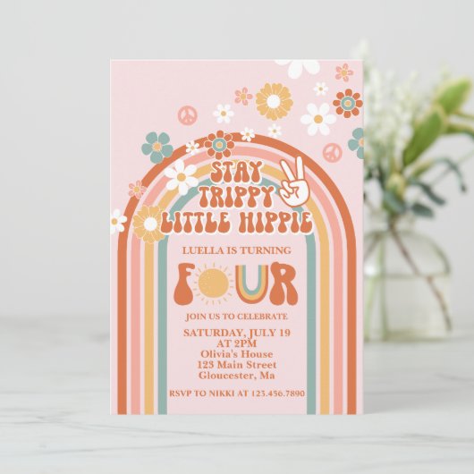 Invitation Hippie Rainbow 4e anniversaire (Debout devant)