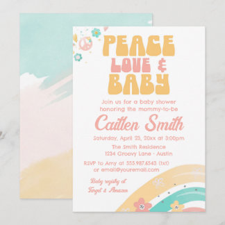 Invitation Hippie Retro Baby shower Super Pastels Peace Love
