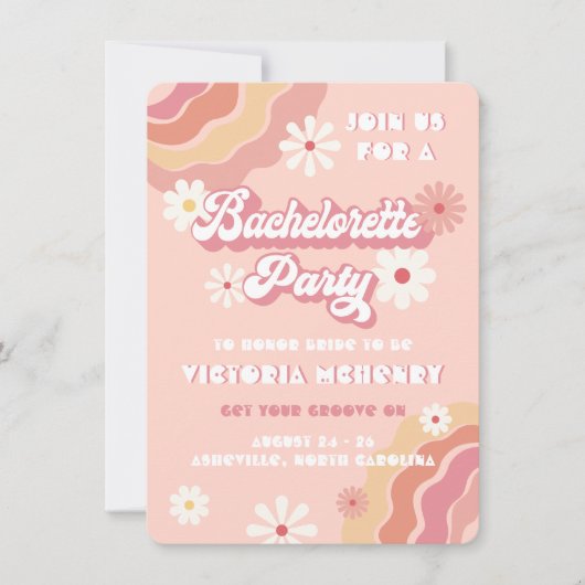 Invitation Hippie Retro Bachelorette Party Week-end (Devant)
