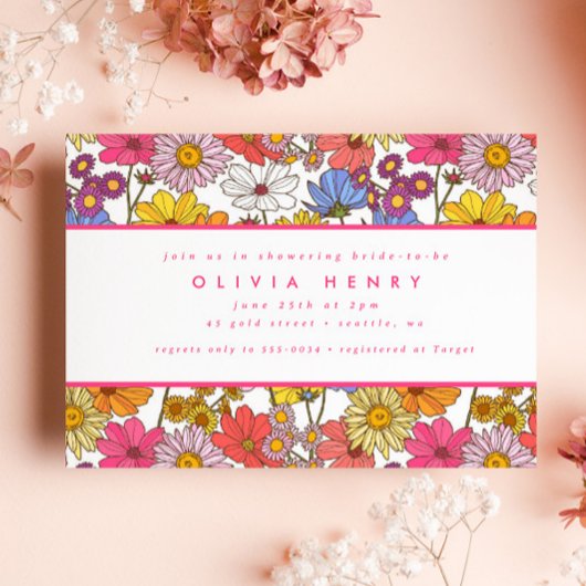 Invitation Hippie rétro Rainbow Flower Garden Fête des mariée