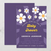 Invitation Hippie super violet rétro les années 70 Baby showe (Devant / Derrière)