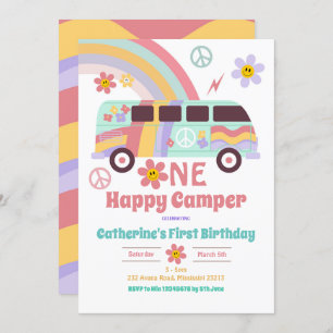 Invitation Hippie Van One Happy Camper Premier Anniversaire