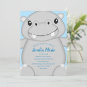 Invitation Hippo Anniversaire bleu (Debout devant)