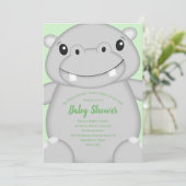 Invitation Hippo Baby shower vert (Debout devant)