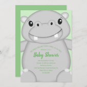 Invitation Hippo Baby shower vert (Devant / Derrière)