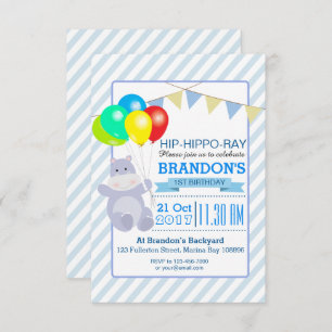Invitation Hippo Balloons Adventure 1er anniversaire Bash