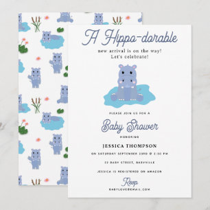 Invitation Hippo-cute Hippopotame Baby Shower