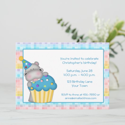 Invitation Hippo et Cupcake (Debout devant)