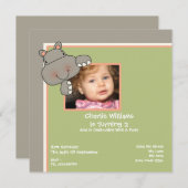 Invitation Hippo fête d'anniversaire (Devant / Derrière)