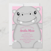Invitation Hippo fête d'anniversaire rose (Devant)