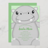 Invitation Hippo fête d'anniversaire vert (Devant / Derrière)