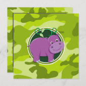 Invitation Hippo mignon ; camo vert vif, camouflage (Devant / Derrière)