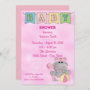 Invitation Hippo, petite fille Baby shower