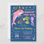 Invitation Hippocampe Dolphin Turtle Sous La Mer Anniversaire (Devant)