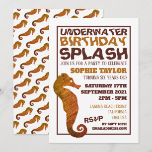 Invitation Hippocampe Rustique, Fête d'anniversaire Aquatique