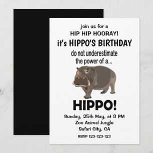 Invitation Hippopotame Anniversaire Drôle Mignon Hippopotame