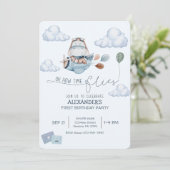 Invitation Hippopotame Mignon, Avion et Nuages, Premier Anniv (Debout devant)