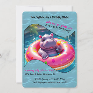 Invitation Hippopotame mignon flottant dans un flotteur de pi