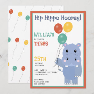 Invitation Hippopotame Mignon Hip Hippo Hourra Anniversaire E