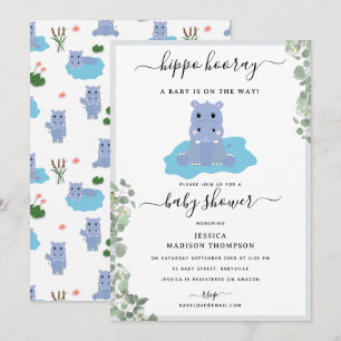 Invitation Hippopotame Mignon Hip Hippo Hourra Baby Shower
