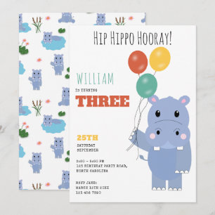 Invitation Hippopotame Mignon Hip Hippo Hourra Enfants Annive