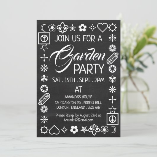 Invitation Hippy Chic décoré Chalkboard Garden Party (Debout devant)